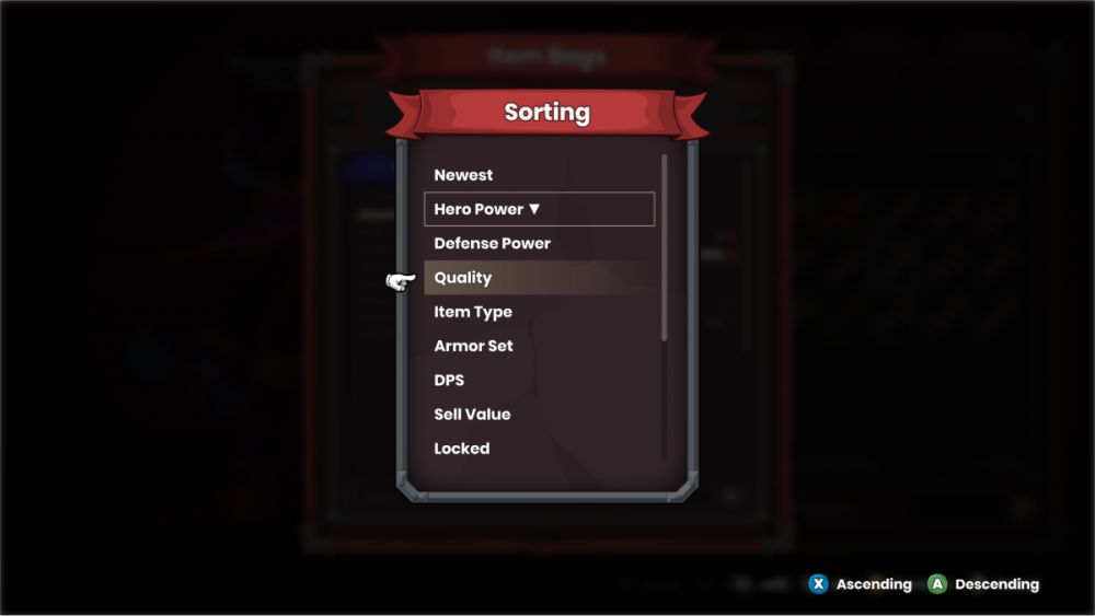 New item sorting menu with list of categories